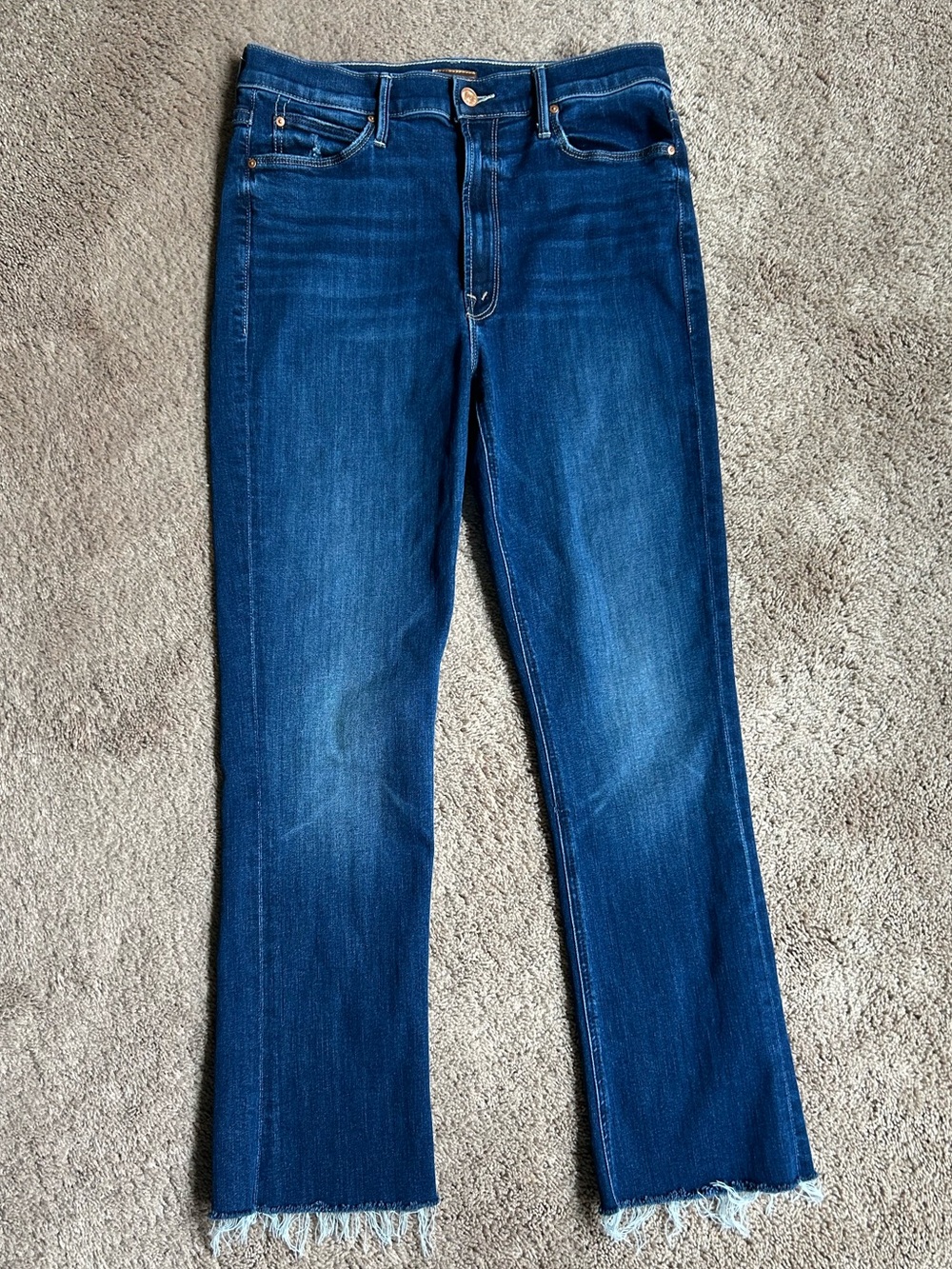 MOTHER High Waisted Runaway Cropped Straight-Leg Jeans with Frayed Hem 30
